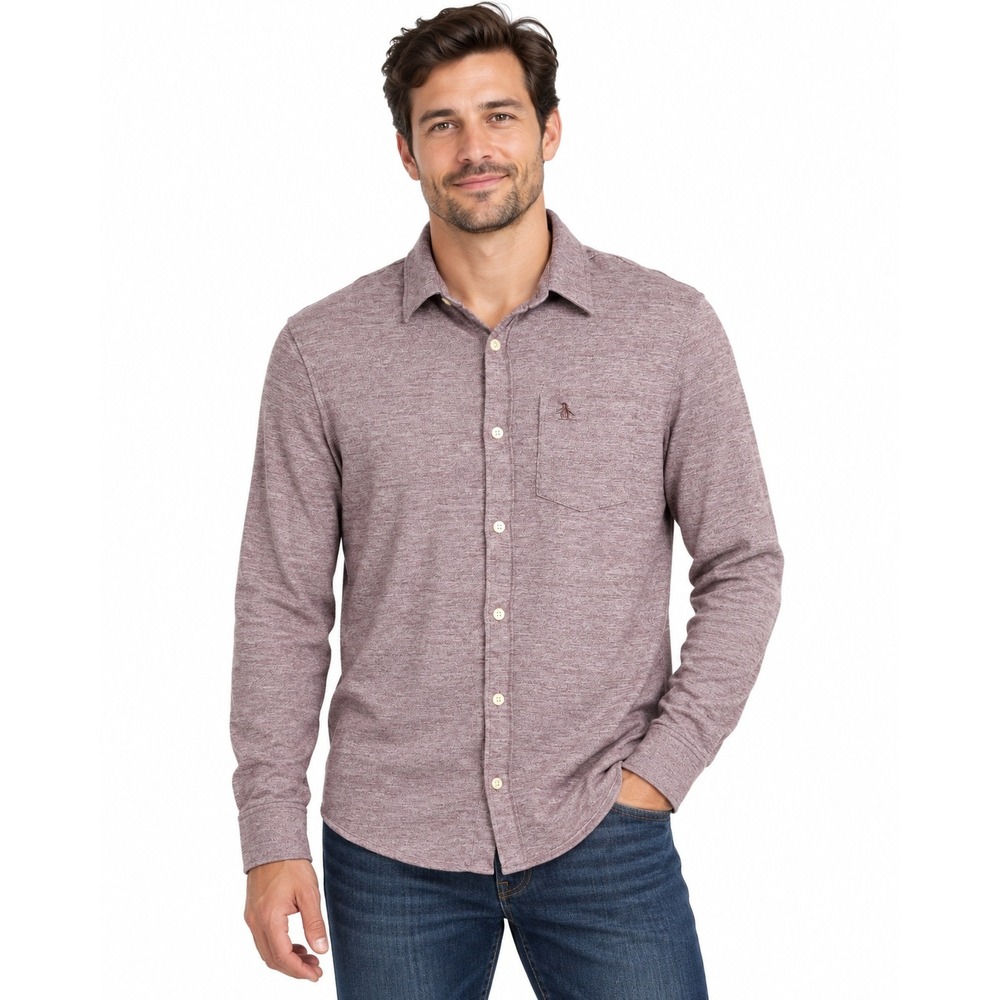 Original Penguin Mens Purple Heathered Long Sleeve Button Up Shirt | Size Medium